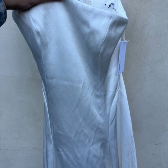 NWT Reformation Elena Satin Long Gown Bridal Dress Strapless Ivory w/ Train Sz 4 - Picture 7 of 10